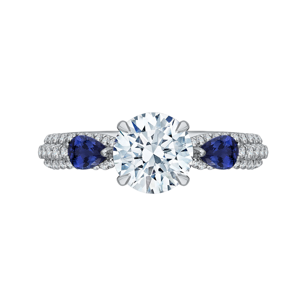 14K White Gold Round Diamond and Sapphire Engagement Ring (Semi-Mount ...