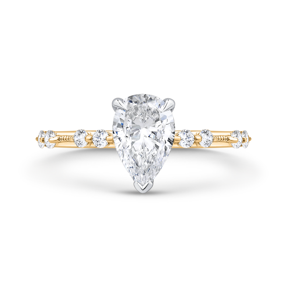 14K Two-Tone Gold Pear Cut Diamond Solitaire Plus Engagement Ring (Semi-Mount)