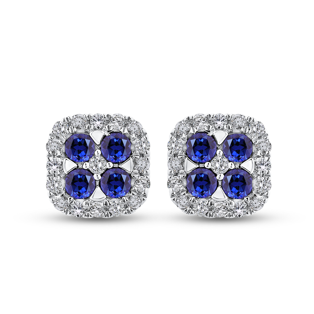10K White Gold 1/3 Ct Diamond with 1 1/5 Ct Sapphire Fashion Earrings