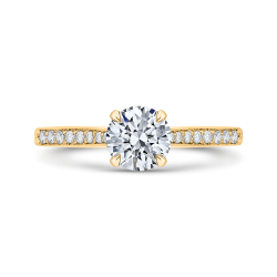 14K Yellow Gold Round Cut Diamond Solitaire with Accents Engagement Ring (Semi-Mount)