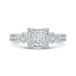 14K White Gold Princess Diamond Vintage Engagement Ring (Semi-Mount)
