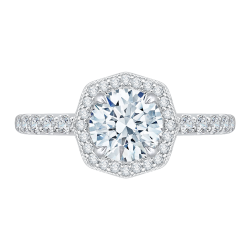 14K White Gold Round Cut Diamond Octagon Shape Halo Engagement Ring (Semi-Mount)