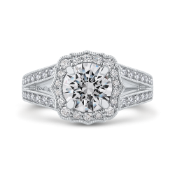 Platinum Round Cut Diamond Halo Engagement Ring with Split Shank (Semi-Mount)