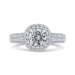 14K White Gold Round Diamond Double Halo Engagement Ring with Split Shank (Semi-Mount)