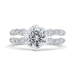 14K White Gold Bezel Set Round Diamond Split Shank Engagement Ring with Milgrain (Semi-Mount)