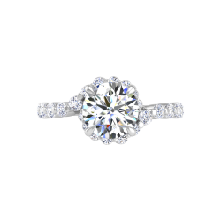 Round Cut Diamond 1/2 Run Floral Engagement Ring In 14K White Gold (Semi-Mount)