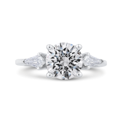 14K White Gold Three Stone Engagement Ring Center Oval with Kite-cut sides Diamond