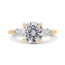 14K Yellow Gold Three Stone Engagement Ring ,Sides Pear Diamond with Center Round (Semi-Mount)