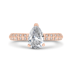 14K Rose Gold Pear Diamond Double Row Engagement Ring with Round Shank (Semi-Mount)