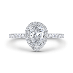 14K White Gold Pear Diamond Double Halo Engagement Ring  (Semi-Mount)