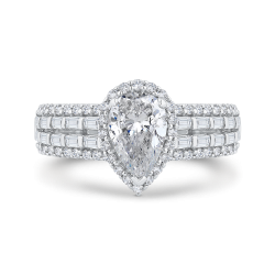 14K White Gold Four Row Pear Diamond Halo Engagement Ring (Semi-Mount)