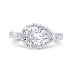 14K White Gold Pear Diamond Engagement Ring (With Center)