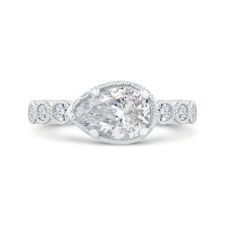 14K White Gold Split Shank Pear Diamond Halo Engagement Ring (Semi-Mount)