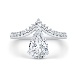 14K White Gold Pear Diamond Engagement Ring (With Center)