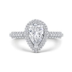 14K White Gold Pear Diamond Halo Engagement Ring (Semi-Mount)