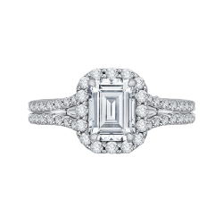 14K Two-Tone Gold Emerald Diamond Halo Vintage Engagement Ring with Split Shank (Semi-Mount)
