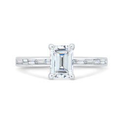 14K White Gold Emerald Cut Diamond Solitaire Plus Engagement Ring (Semi-Mount)