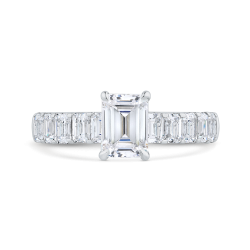 14K White Gold Emerald Cut Solitaire Plus Diamond Engagement Ring (Semi-Mount)