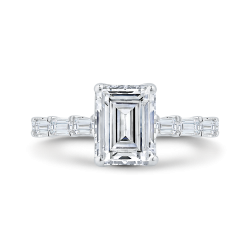 14K White Gold Emerald Cut Diamond Engagement Ring (With Center)