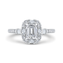 14K Two Tone Gold Emerald Cut Diamond Halo Engagement Ring (Semi-Mount)