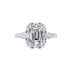 14K Two Tone Gold Emerald Cut Diamond Halo Engagement Ring (Semi-Mount)