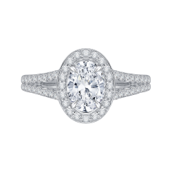 14K White Gold Oval Diamond Halo Engagement Ring with Split Shank (Semi-Mount)