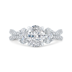 14K Two-Tone Gold Oval Diamond Three-Stone Plus Engagement Ring with Split Shank (Semi-Mount)