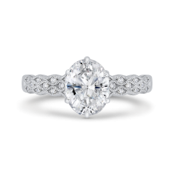14K White Gold Oval Diamond Engagement Ring with Milgrain (Semi-Mount)