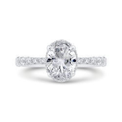 14K White Gold Oval Cut Diamond Halo Engagement Ring (With Center)