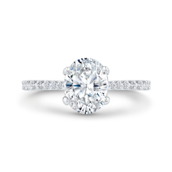 14K White Gold Oval Cut Diamond Engagement Ring (With Center)