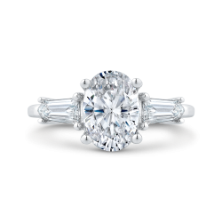 14K White Gold Three Stone Engagement Ring Center Oval with Bullet-cut sides Diamond