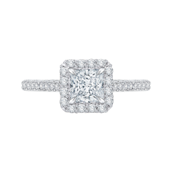 14K White Gold Princess Diamond Halo Engagement Ring (Semi-Mount)