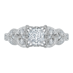 Princess Cut Diamond Floral Engagement Ring In 14K White Gold (Semi-Mount)