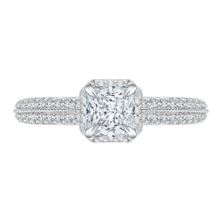 14K White Gold Princess Cut Diamond Floral Engagement Ring (Semi-Mount)