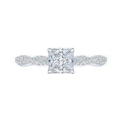 14K White Gold Princess Diamond Engagement Ring with Criss-Cross Shank (Semi-Mount)