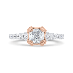 14K Two-Tone Gold Bezel Set Diamond Engagement Ring with Round Shank (Semi-Mount)