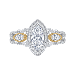 14K Two-Tone Gold Marquise Diamond Halo Engagement Ring (Semi-Mount)