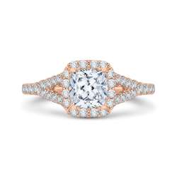 14K Rose Gold Cushion Cut Diamond Halo Engagement Ring with Split Shank (Semi-Mount)