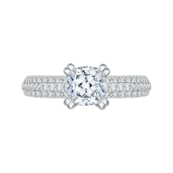 14K White Gold Cushion Cut Diamond Cathedral Style Engagement Ring with Euro Shank (Semi-Mount)
