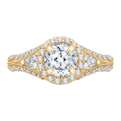 14K Yellow Gold Cushion Diamond Halo Engagement Ring with Split Shank (Semi-Mount)