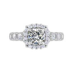 14K White Gold Cushion Cut Diamond Halo Engagement Ring (Semi-Mount)
