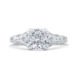14K White Gold Cushion Diamond Engagement Ring with Bezel Set (Semi-Mount)