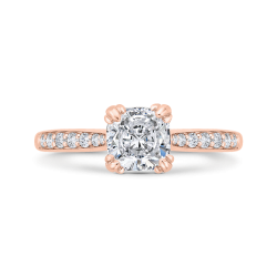 14K Rose Gold Cushion Cut Diamond Solitaire Plus Engagement Ring (Semi-Mount)