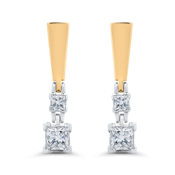 14K Two Tone Gold Princess Cut Diamond Serenade Double Stone Drop Earrings (Semi-Mount)