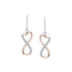 Diamond Infinity Dangle Heart Earrings in 10K Two Tone Gold (0.07 cttw)
