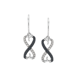Black and White Diamond Infinity Dangle Heart Earrings in 10K White Gold (1/5 cttw)