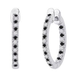 Black and White Diamond "In and Out" Hoop Earrings in 10K White Gold ( 3/4 cttw)