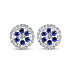 10K White Gold 1/5 ct Diamond with 1/4 ct Sapphire Double Halo Stud Earring