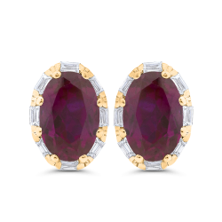 14K Yellow Gold Diamond Fashion Earrings with Center Ruby