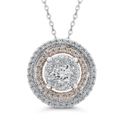 14K Two-Tone Gold Round Diamond Double Halo Pendant